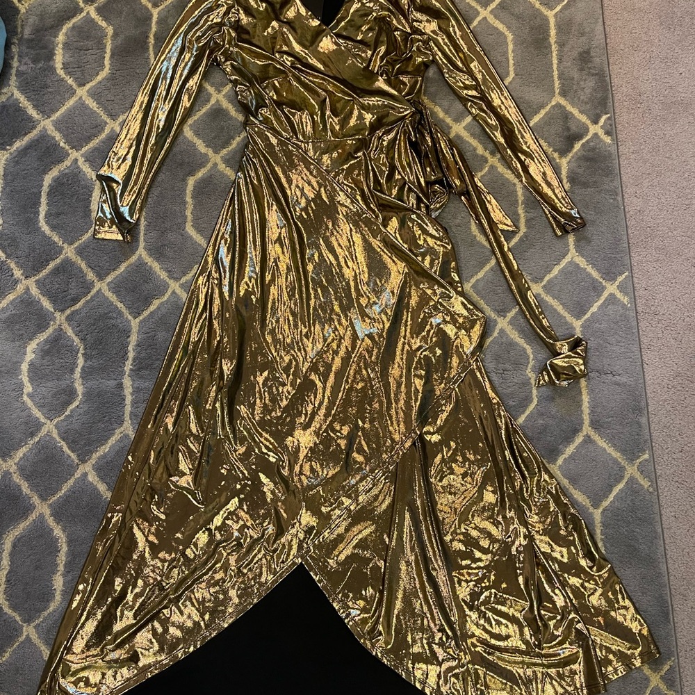 Eloquii Metallic Gold Wrap Dress